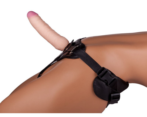 Черный пояс-трусики с двумя телесными насадками  Экзотик-Sara  - 15,7 и 10 см.