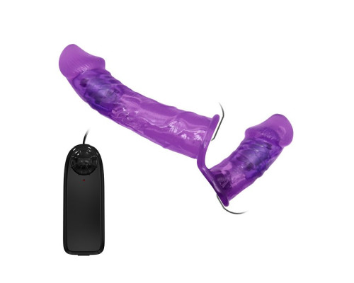 Женский фиолетовый страпон с вагинальной вибропробкой Ultra - 17,5 см.