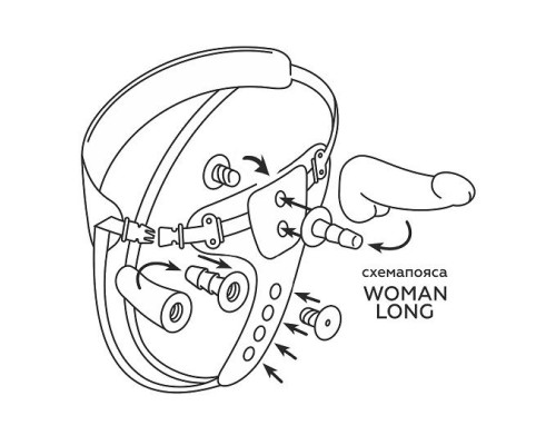 Женский пояс-трусики c 2 насадками и вагинальной пробкой WOMAN LONG