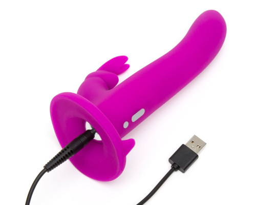 Лиловый страпон Rechargeable Vibrating Strap-On Harness Set - 17,6 см.