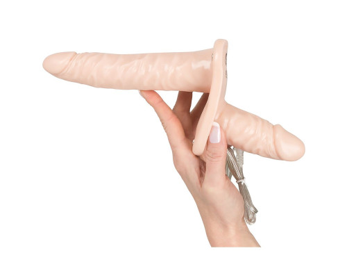 Телесный женский страпон с вагинальной пробкой Strap-On Duo - 15 см.