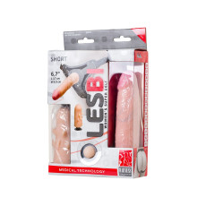 Телесный поясной страпон LESBI с вагинальной пробкой - 17 см.