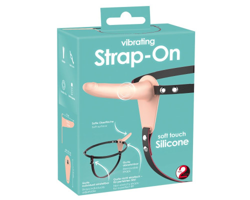 Телесный поясной страпон с вибрацией Vibrating Strap-On - 15,7 см.
