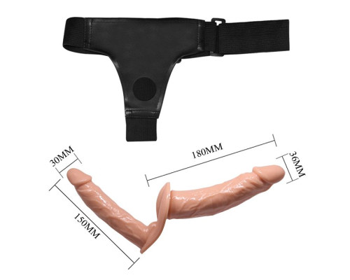 Женский страпон с вагинальной пробкой-фаллосом - 18 см.