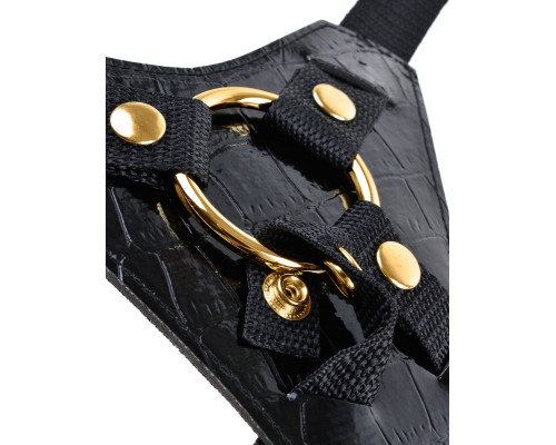 Чёрный с золотом женский страпон Designer Strap-On